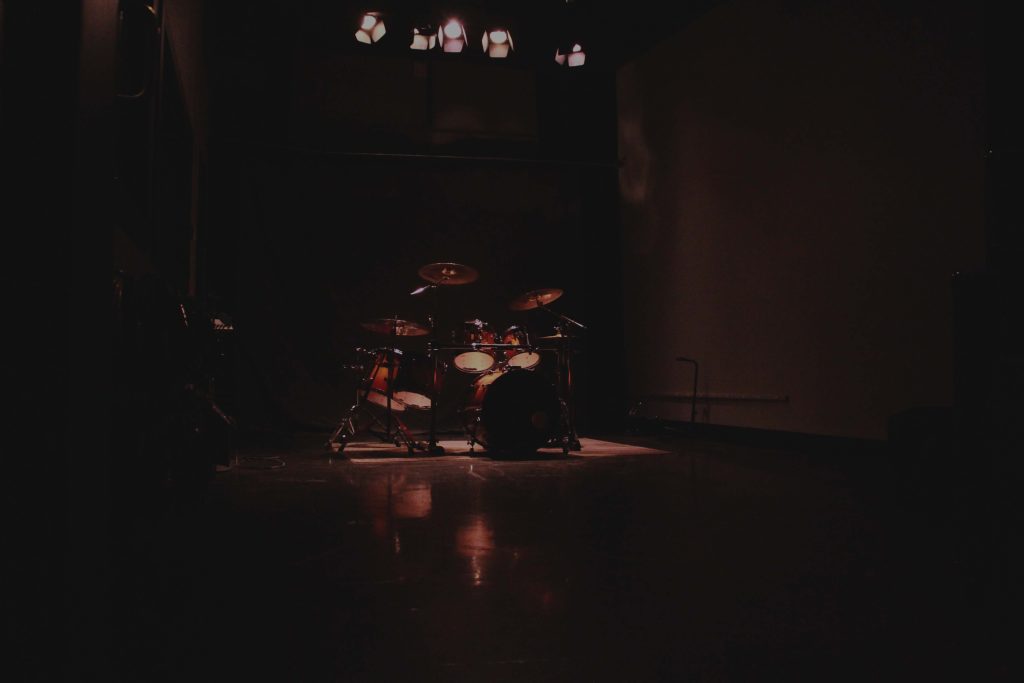 Drum kit set up in the TallCat Studios live room