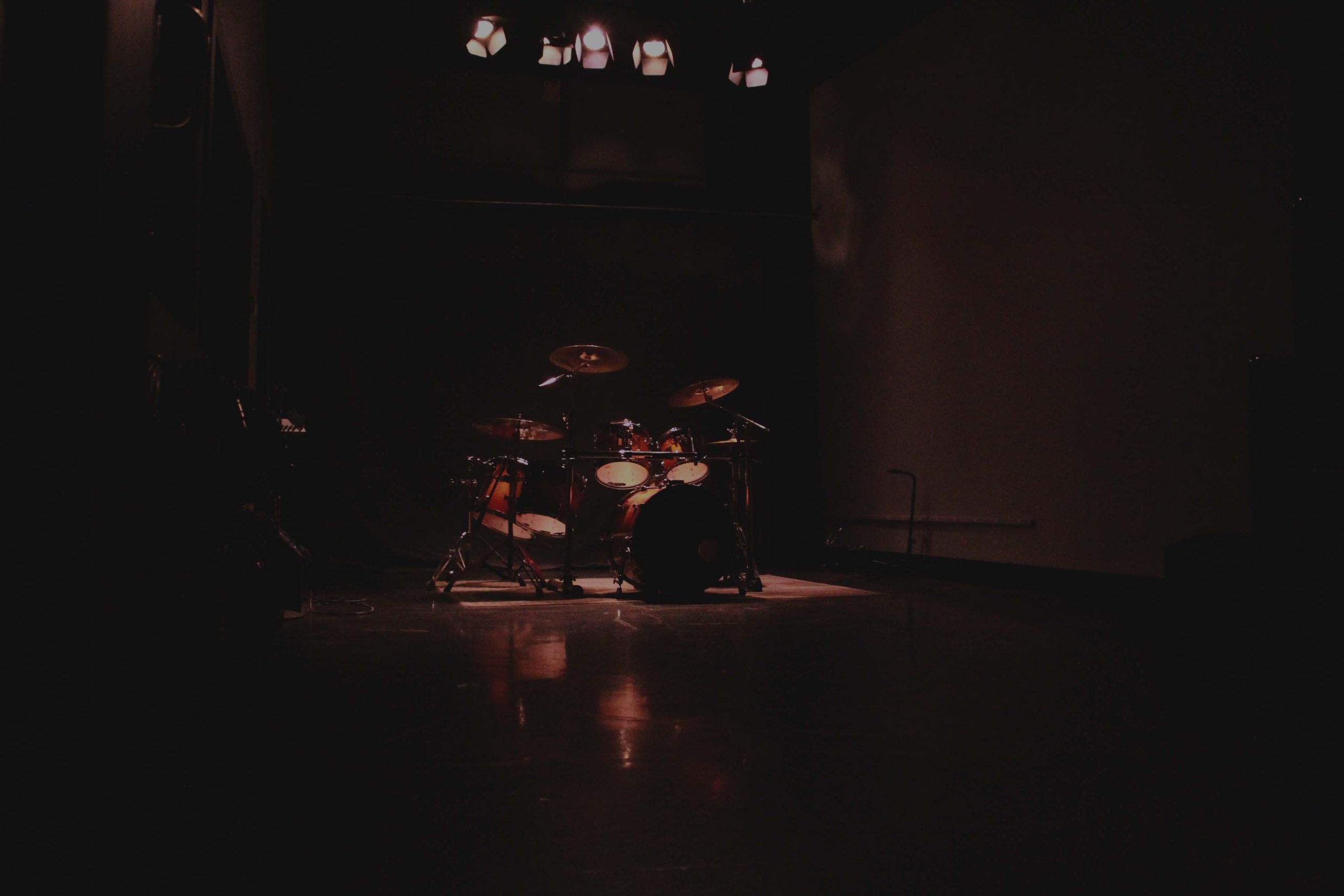 Drum kit set up in the TallCat Studios live room